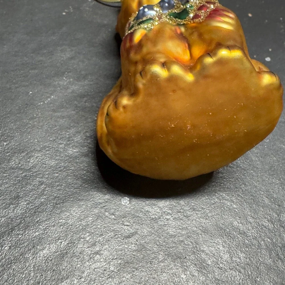 Vintage Blown Glass Cat Christmas Ornament Gold Tabby with Glitter Scarf 3 Inch